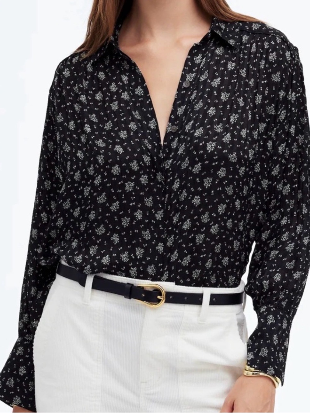 Madewell Black Floral Button-Front Shirt Oversized XXS